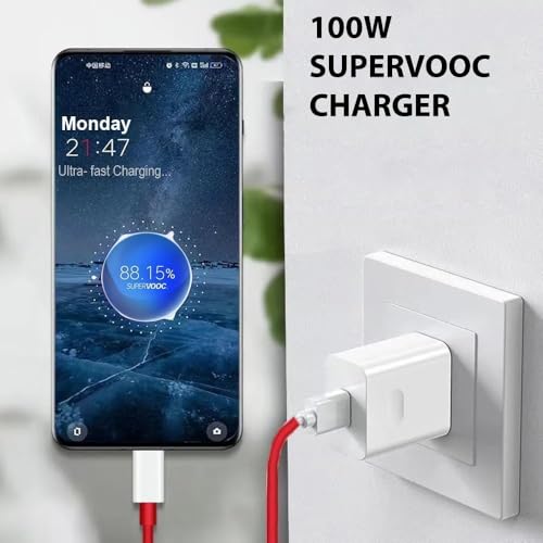 Image of etguuds Charger 100W SuperVooc Dash Charging Charger with USB - C Cable for 13 /13R /12 /12R /11 / 11R / 10 /10R /9 /9R Nord CE4 /CE4 Lite / Ce3 / Ce3 Lite /Nord 4 /3 /2 Shockproof Protective Lining