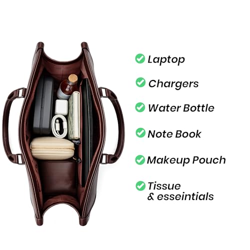 Image of Siza Premium Women's Handbag, PU Leather Tote Bag with Dual Zip Compartments for Office and Style, Padded Laptop or Devices Sleeve, Detachable Shoulder Strap, Structured Formal Bag for Women