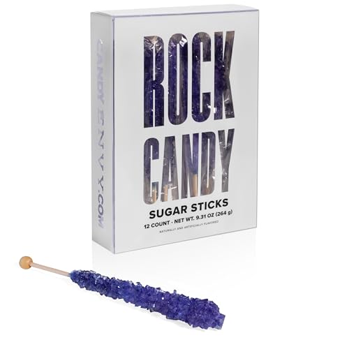 Purple Rock Candy Sugar Sticks - Grape Flavored - 12 Individually Wrapped Violet Purple Candy