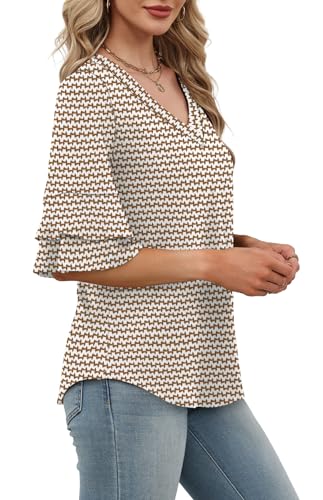 Image of OFEEFAN Spring Tops for Women Boho Shirts Fashion Clothing Cute 3 /4 Length Sleeve Blouses Dressy Casual Summer Outfits