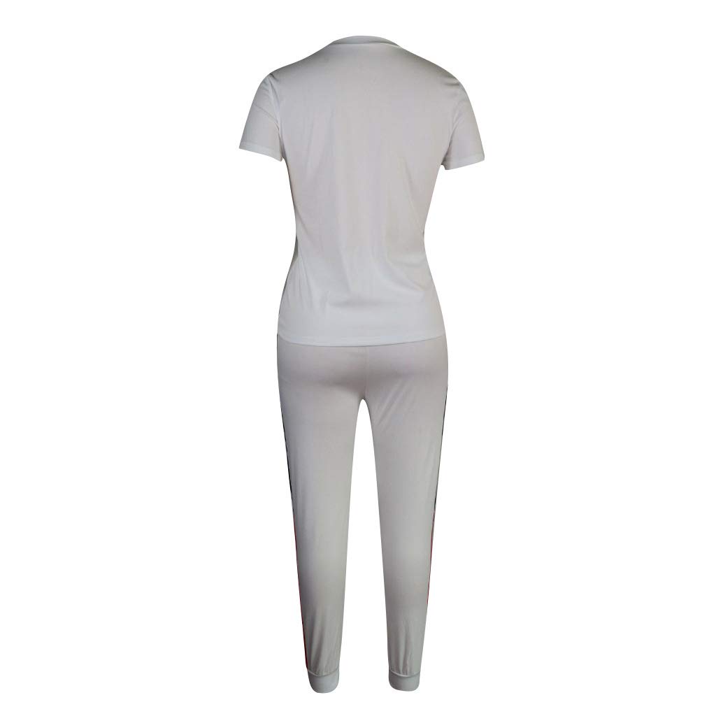Kombinezon damski na lato moda dwuczęściowa koszulka + ubrania 7/8 fitness sport jogging spodnie joga casual basic, biały, S