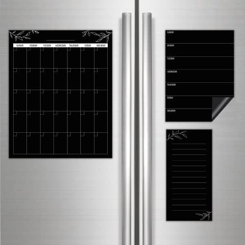 Magnetic Dry Erase Calendar for Refrigerator | Set of 3 Dry Erase Board: Monthly Magnetic Fridge Calendar 14x11.3 Inch, Weekly Fridge Magnetic Menu Planner 10x7.5 Inch, Magnetic Notepad 10x5 Inch