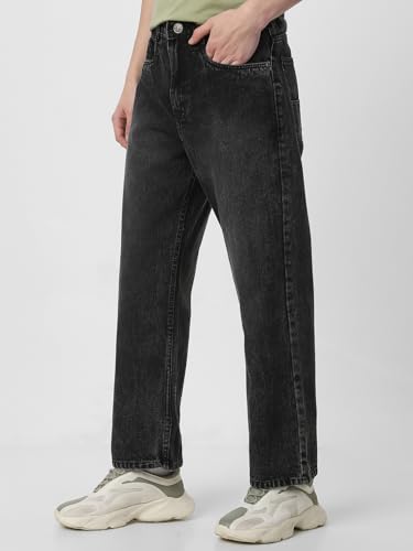 Image of Neostreak Men's Loose Baggy Fit Heavy Washed Jeans Non-Stretchable