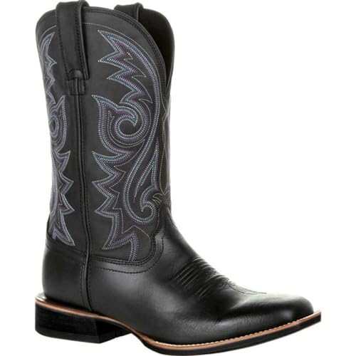 Cowboy Boots for Men Western Country Boots Durable Classic Embroidered Mid-Calf Square Toe Traditional Boots