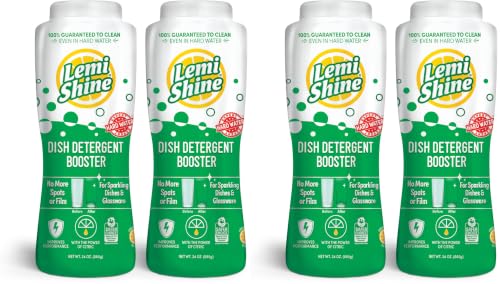 Image of Lemi Shine Natural Dish Detergent Booster - Hard Water Stain Remover - Multi-Use Citric Acid Cleaner - 24 oz (4 Pack)