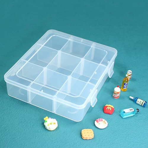 Image of 2 PCS Clear Plastic Organizer Box Container Craft Storage with Adjustable Dividers (9 Girds) for Small Items and Bead Rings Jewelry Display Organizer Size 7.24 x 6.1 x 1.65 in