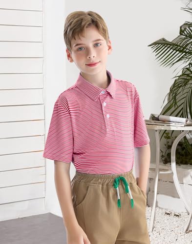 Image of Polo Shirts for Boys Golf Polo Shirt Short Sleeve Boys Performance Polo Dry Fit Stretch Collared UPF50+ Kids Golf Shirts