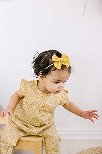 Little Poppy Co. Bows Handmade Claire Bow - Solid Embroidered Stripe, Premium Stylish Accessories for Girls & Babies (Mustard, Original Nylon)3