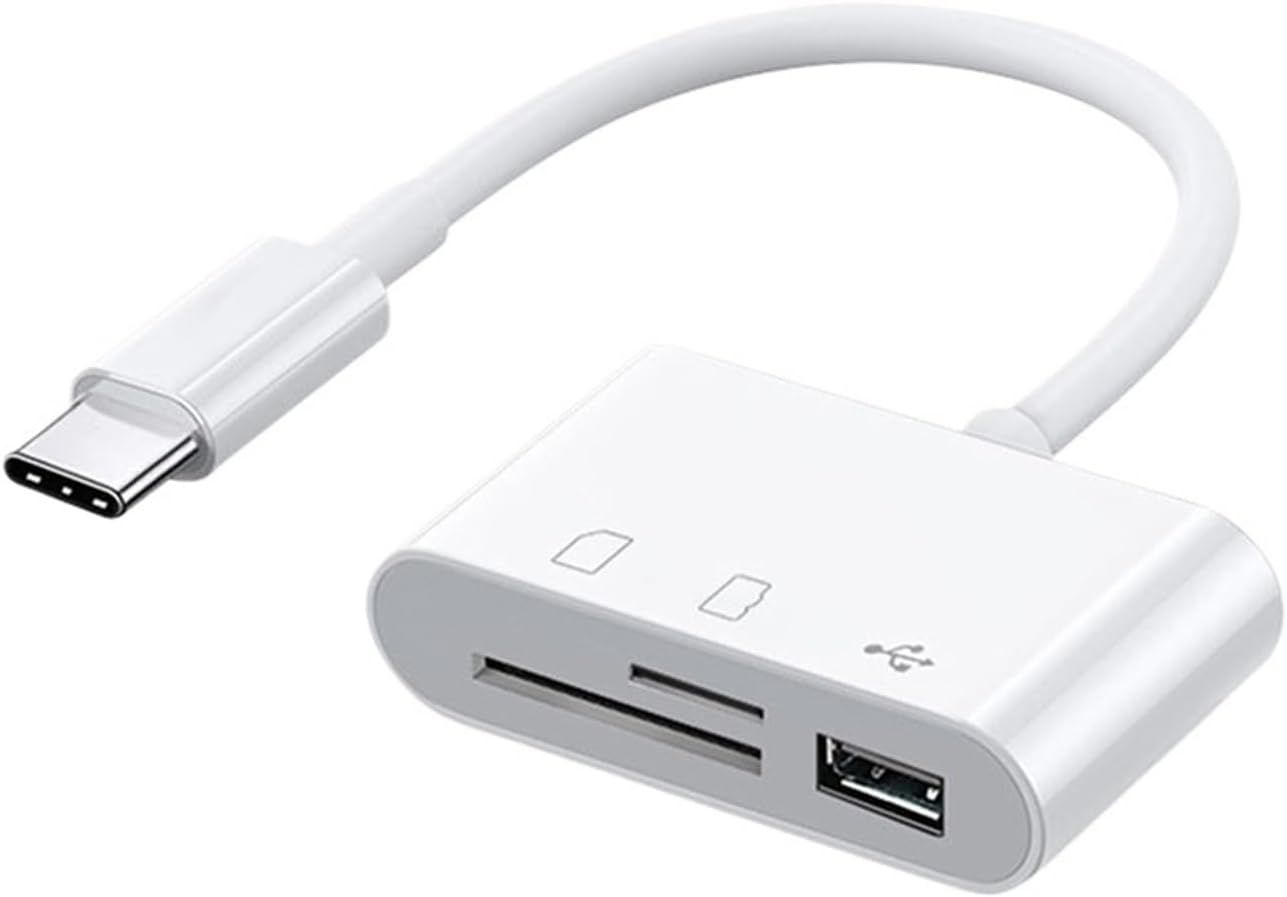 3 in 1 USB OTG Card Reader Compatible U-Disk SD/TF Camera Memory for Fast TY>pe C Port(White)