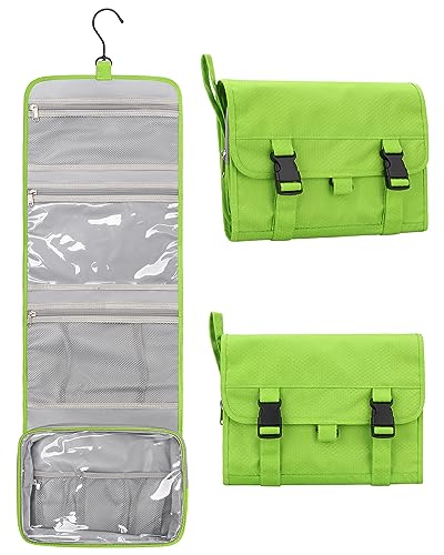 Relavel Travel Hanging Toiletry Bag for Men Women Travel Kit Shaving Bag Waterproof Large Makeup Bag Wash Bag Makeup Organizer Cosmetic Case for Bathroom Shower Green
