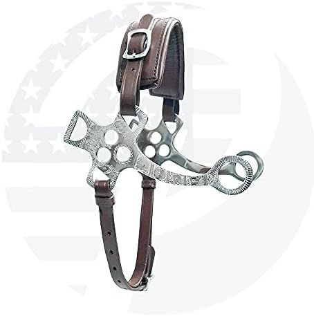 Hackamore Bitless Horse Bit Engraving Bit English Western Adjustable Leather (Brown)