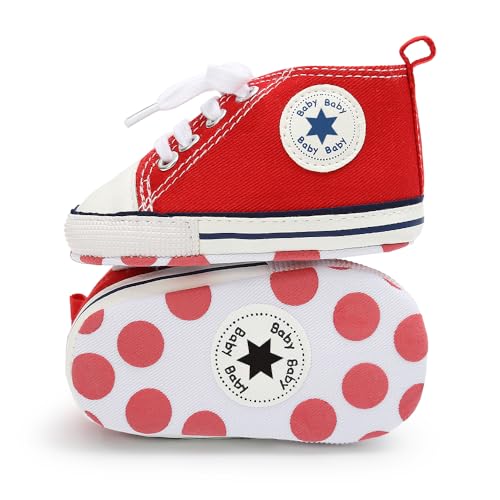 Image of Meckior Baby Girls Boys Canvas Sneakers Soft Sole High-Top Ankle Infant First Walkers Crib Shoes