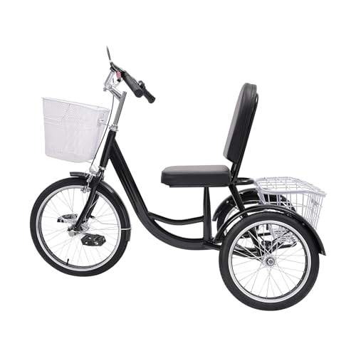 UZAMIRLEX Triciclo Adulto, Triciclo de Carga for Adultos con 2 cestas, Altura Ajustable, Color Negro, 135 x 66 cm