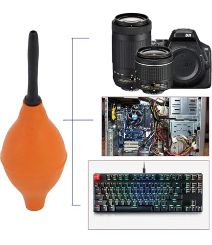 Image of Rubber Air Blower Dust Cleaner, Orange, Smooth Rubber, Easy to Press, for Camera, Keyboard, and Electronics