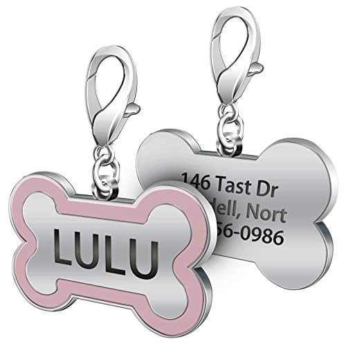 SpecialYou Custom Dog Tags Personalized Name Engraved Both Sides Bone Shape Pink Red