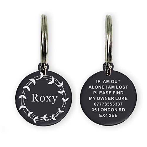 Stainless Steel Pet Id Tags Personalized Dog Tags Round Dog Id Tags Small Cat Tags Large Dog Collar Tags Custom Text Engraved On Both Sides(L Black) #TOP3
