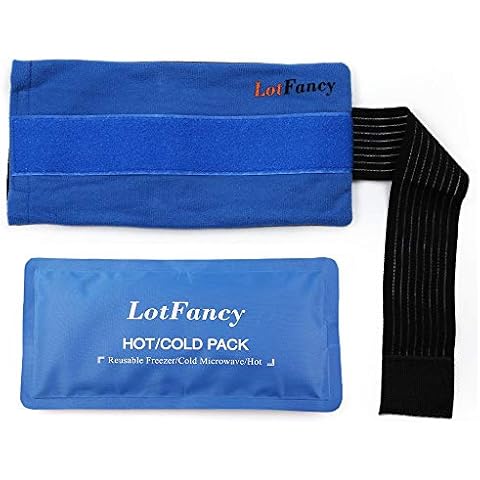 LotFancy Reusable Hot and Cold Gel Pack and Wrap with Elastic Strap for Hot/Cold Therapy, Ideal for Injuries First Aid Knee Head Neck Ankle Wrist Elbow Foot Calves Hip Cover