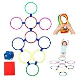 Ligeinsrk Juego de Anillos de hopchotch, 10 Piezas Anillos Redondos de hophotch con Bolsa de Frijoles Lanza 15 Pulgadas en el Campo de obstáculos Multicolores Juego Divertido para niños Equipo