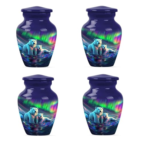 Image of Northern Lights Polar Bear Urn for Adult Ashes Male & Female - Large & Keepsake Memorial Urns for Human Ashes - Elegant Aurora Borealis Themed Burial Urns - Decorative Urn (4 Keepsake)
