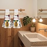CUTHOLLOW 2Pcs Japanese Lucky Cat Tea Towels for Kitchen with Loop, 31.5x43.5cm Soft Super Absorbent Microfiber Decorative Hanging Dish Towel, Tea, Coffee Towel for Kitchen Bathroom Oven Handle - Image 7