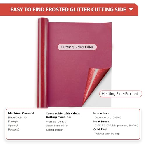 Image of HTVRONT Red Glitter Heat Transfer Vinyl - 12 inch x 10ft Red Glitter Iron on Vinyl for Shirts, Glitter HTV Vinyl Rolls for Heat Vinyl Design