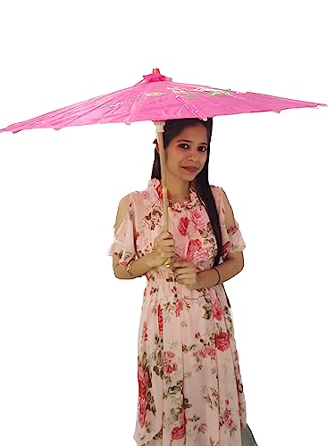 Image of BookMyCostume Pink Umbrella Japanese Kimono Dance Kids & Adults Costume Accessory Free Size