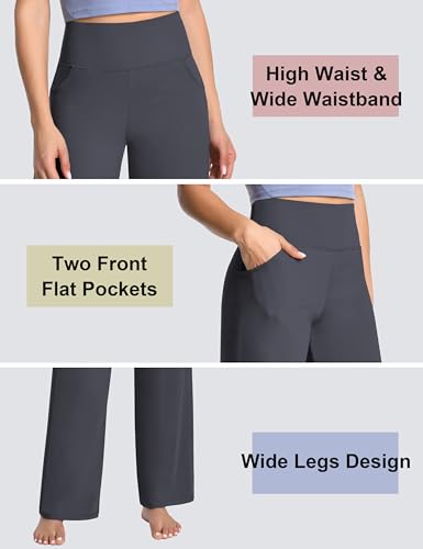 Image of BUBBLELIME Women High Waist Wide Legs Yoga Pants Loose Sweatpants Pockets | 29 inch /31 inch /33 inch /35 inch /37 inchInseam,2 Styles / Dress /Basic,Lounge,Comfy,Stretch Casual Work