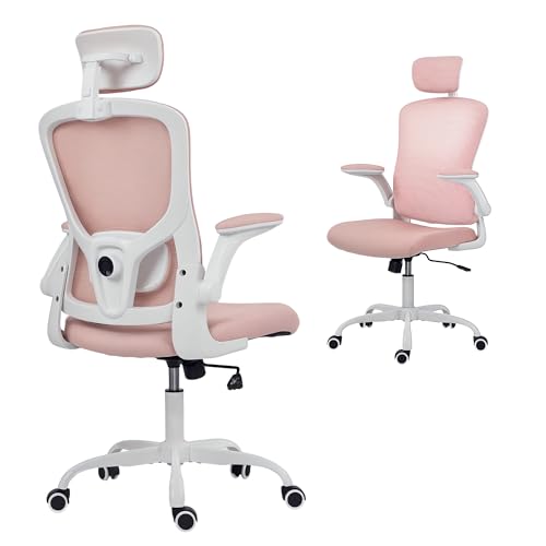HOMCOM Ergonomic Office Chair, High Back Mesh Desk Chair, Pink