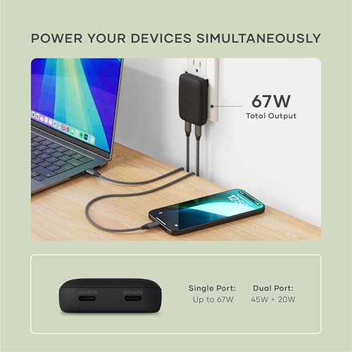 Image of Satechi OntheGo 67W Wall Charger, GaN USB-C Travel Charger (PD 3.0+PPS), 2 USB-C, 67W(1) /45W+20W(2), for MacBook Air /Pro /Neo, iPad Air /Pro, iPhone 17, Galaxy, Pixel, Steam Deck - Black