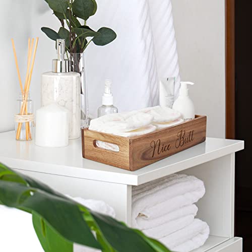 Alelion Bathroom Basket - Rustic Acacia Wood Toilet Tank Paper Basket With Handle For Organizing - Back Of Toilet Storage Organizer For Bathroom Tank Topper Counter - Farmhouse Bathroom Decor Box #TOP5