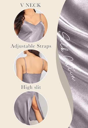 Image of ALCEA ROSEA Women's Long Satin Slip Dress Nightgowns Sexy Lingerie Adjustable Strap Midi Dress Silky Gown V Neck Under Dress