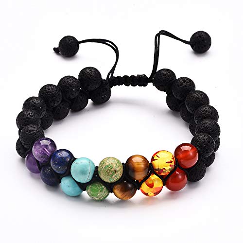 Bracelet Feng Shui en pierres naturelles véritables de lithothérapie double couche ajustable