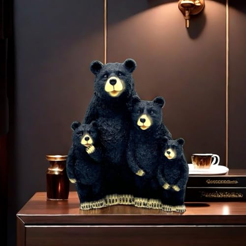Estatua Decorativa de Familia de Osos Negros en Resina miniatura 3