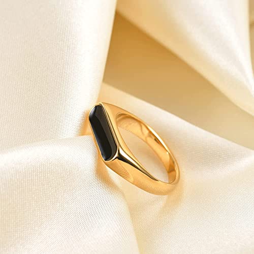 VQYSKO 6mm Signet Stainless Steel Band Ring14k Gold Plated Fashion Cute Stacking Wedding Engagement Fidget Ring fo Women Men Teen, Size 3-123