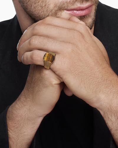 YeGieonr Tiger Eye Ring for Men, 18K Gold Plated Mens Signet Ring,Natural Tiger's Eye Gemstone Ring, Non-Tarnish Waterproof Gold Rings for Men, Gift for Him - Image 3