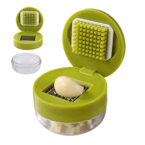 Prensa de ajos y dados de ajo, picadora manual de ajos, pequeña prensa de ajo con contenedor de almacenamiento, cortador de jengibre, exprimidor multifunción para jengibre, chile, verduras