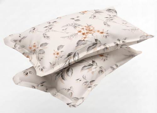 Image of IVAZA 240 TC Soft Ezyption Cotton Floral Print King Size Bedsheet - with 2 Pillow Covers, Hypoallergenic, Brethable, (Size- 90 x 90 Inch) Champagne Peach