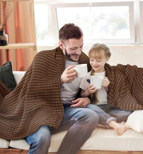Image of Utopia Bedding 100% Cotton Waffle Blanket Twin Size Brown, 90x72 Inch