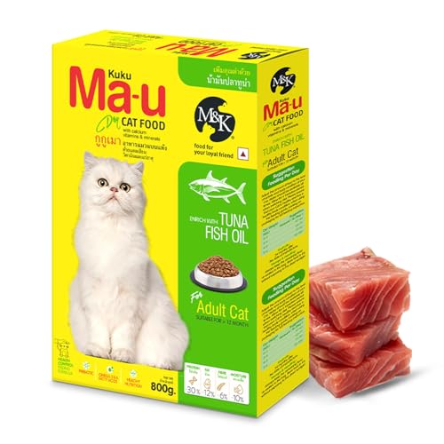 Image of M&K Adult Cat Food with Tuna Fish Oil | Complete & Balanced Dry Cat Food for Adult Cats | Supports Healthy Skin, Shiny Coat & Digestion | High Protein Nutrition for Indoor & Outdoor Cats | 800 gm