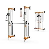 DUORAN Wall-Mounted Folding Smith Machine Home Gym, All-in-One Compact Power Cage & Cable Pulley Trainer with 125–250LB Dual-User Resistance Band System for Home, Garage, Basement Fitness （Orange）