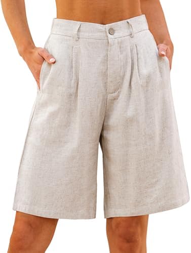 luvamia Bermuda Shorts for Women High Waisted Linen Dressy Casual...