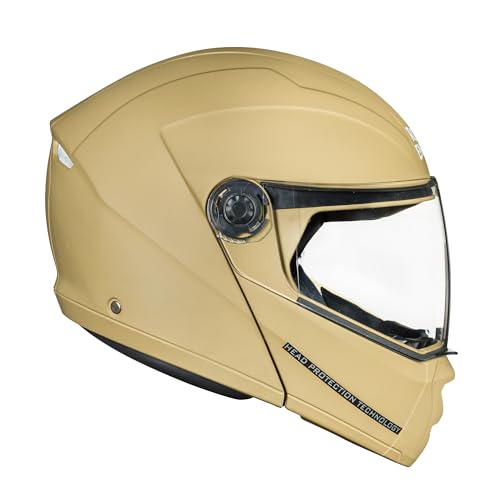 Image of Royal Enfield MOD Adroit Modular Flip up Helmet | ISI Certified | Thermosplastic Shell | Micrometric Lock | UV Treated & Scratch Resistant Visor |Desert Storm (XL) 62CM