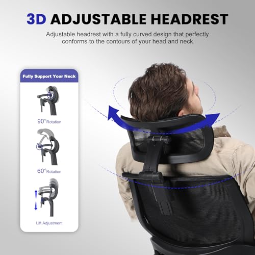 Image of Ergonomic Office Chair, Gaming Chair with Headrest, Mesh Desk Chair with Lumbar Support, Adjustable Seat Depth & 5D Armrest