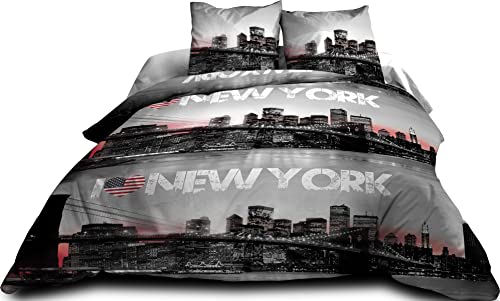 Housse de couette 160x200 coton noir avec taies d'oreiller linge de lit