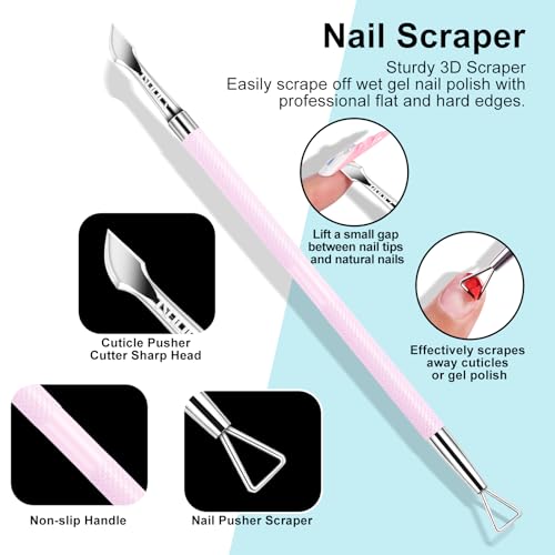 NXJ INFILILA Cuticle Pusher and Cuticle Cutter, 2Pcs Pink Cuticle Pusher Tool Stainless Triangle Cuticle Peeler Scraper Manicure Pedicure Tools Cuticle Remover Kit for Nail Care - Thumbnail 3
