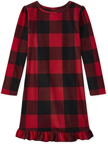 The Children's Place Baby Kids Nightgown Christmas Pajamas, Fleece, Red/Black Check, XX-Large