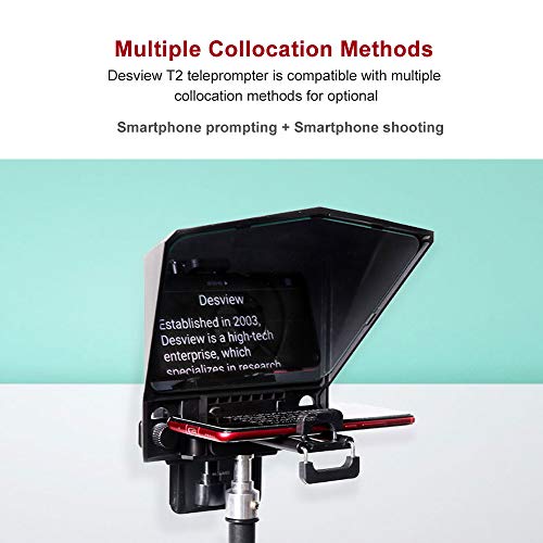 Image of Desview T2 Portable Teleprompter Kit With Lens Adapter Ring, Remote Controller, For Smartphone /Tablet /Dslr Camera Video Recording Interview Presentation - Black