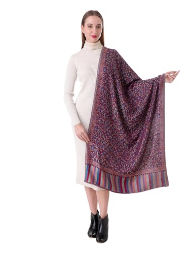 Image of EH Pashmina Stole, Reversible Jamawar weave in beautiful paisley & floral, very soft MODAL fabric, all season Stole, Scarf, Wrap.