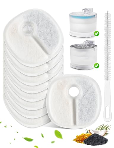 猫自動給水器交換用フィルター 9個セット 掃除用ブラシ付き ペット水飲み器交換用フィルター ヤシ殻活性炭とイオン交換樹脂 水軟化 猫水フィルター E1 USB給電式-1&E1+充電式-1給水器に適用
