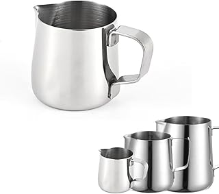 LATRAT 150ml Milch Aufschäumkrug Edelstahl - Barista Zubehör, Kaffee Creamer Milch Aufschäumer Kännchen Tasse, Perfekt für Espresso Cappuccino und Latté